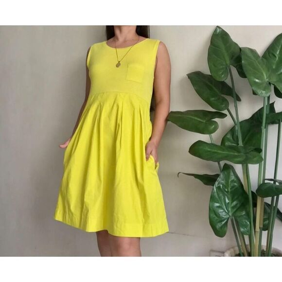 COS Sunny Yellow Contrasting Panel Sleeveless Dress W/Large Cargo Side Pockets S - Picture 1 of 12